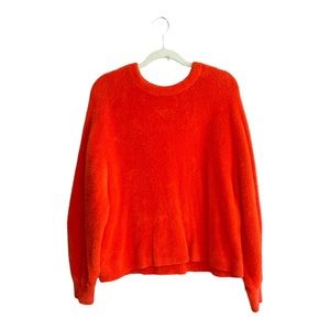Aerie Womens Oversized Sweater Medium Orange Balloon Sleeve Fuzzy Soft Crew Neck